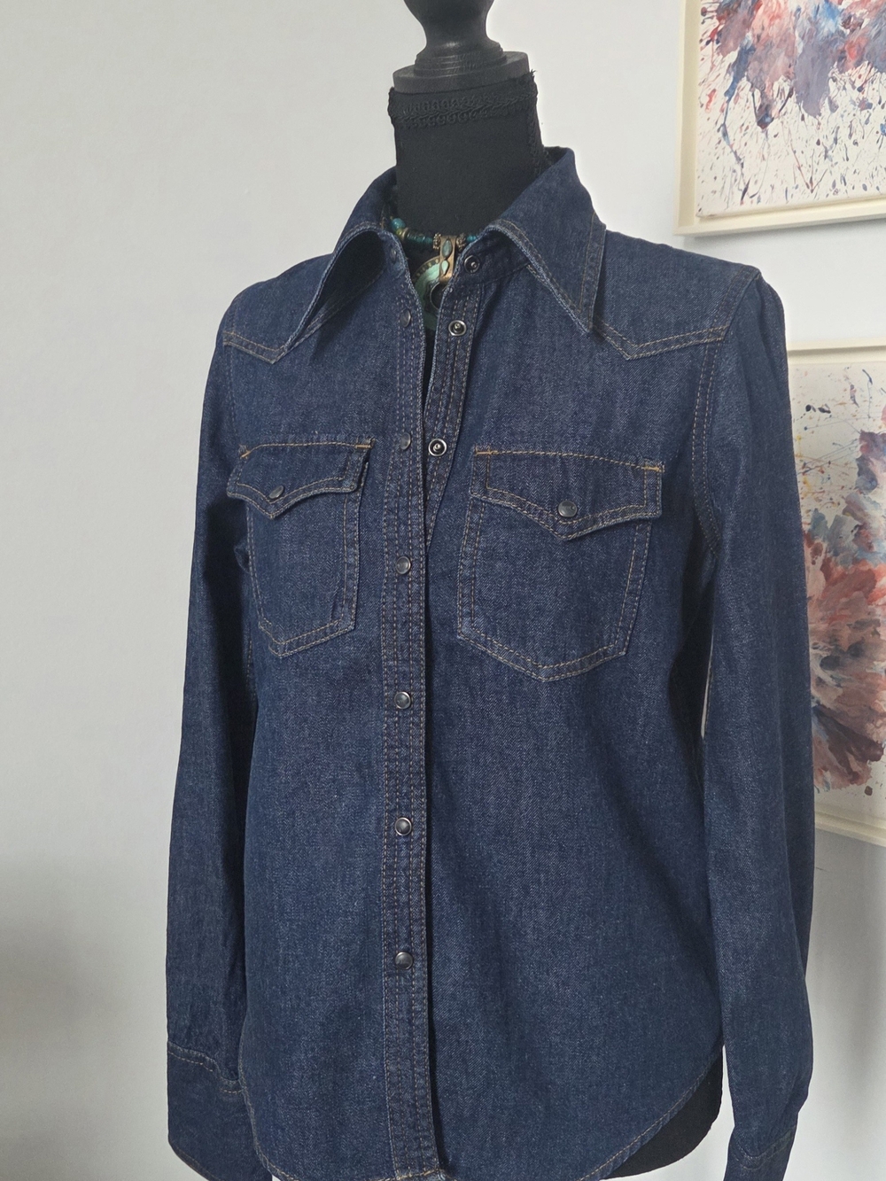 Dark Blue Denim Shirt - Women's Classic Western Style